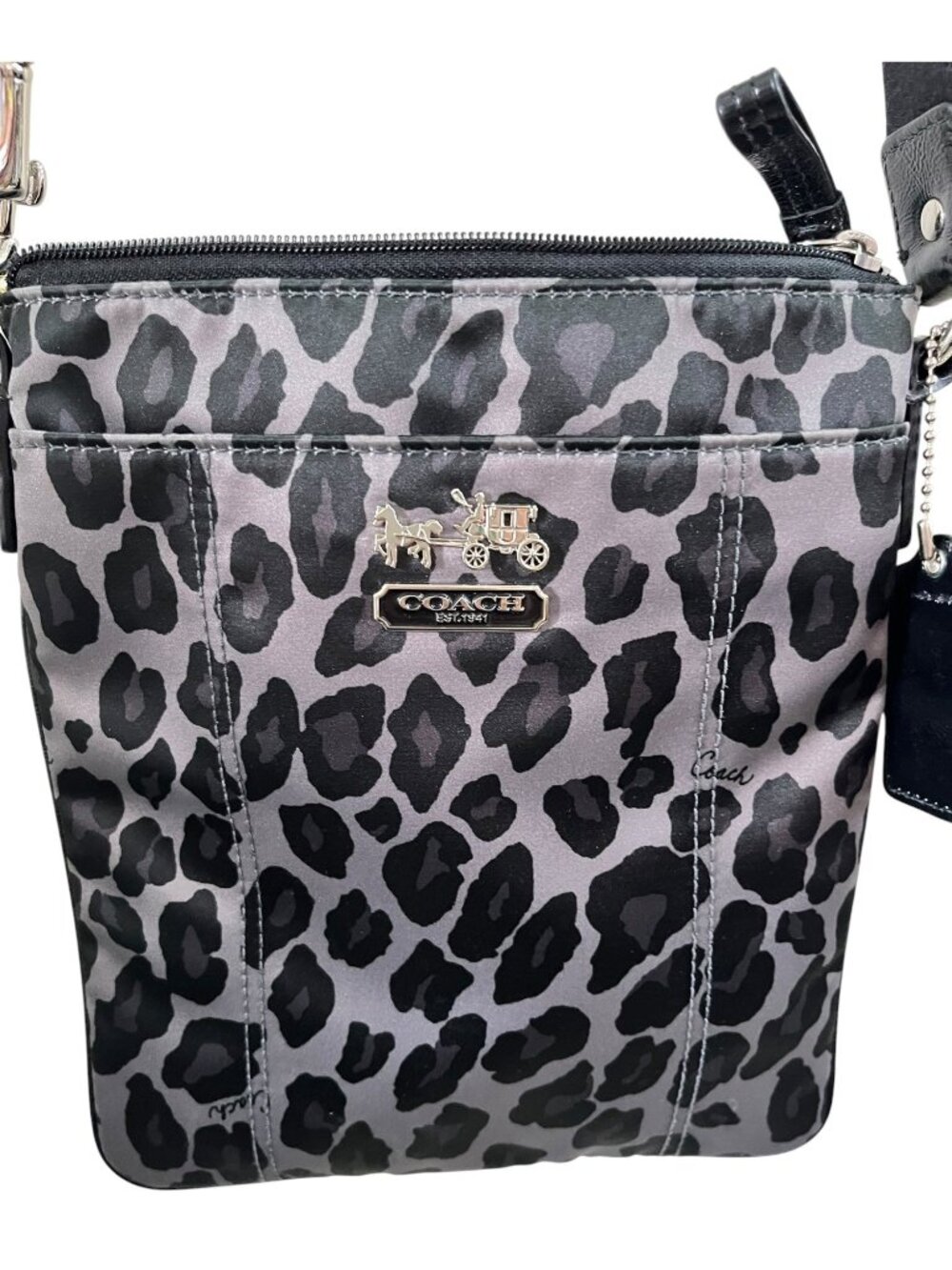 Coach Leopard Print Crossbody Bag With Adjustable Strap & Silver Hardware